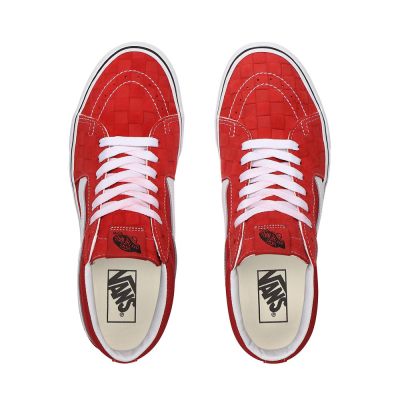Vans Deboss Checkerboard Sk8-Mid - Kadın Bilekli Ayakkabı (Kırmızı)